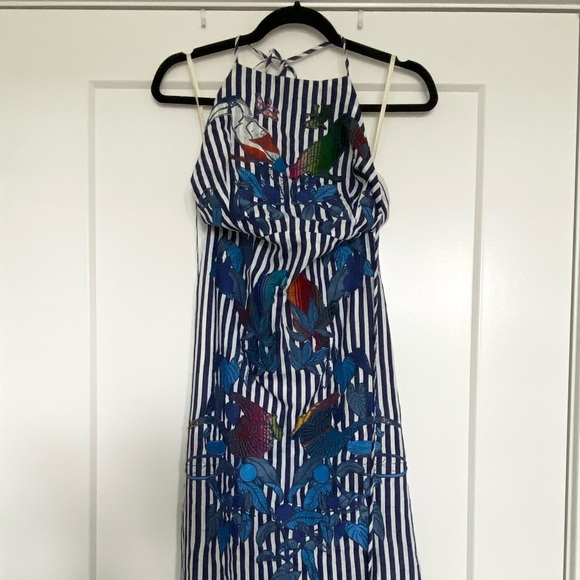 Embroidered Appliqué Farm Rio Striped Midi Dress - Picture 12 of 13